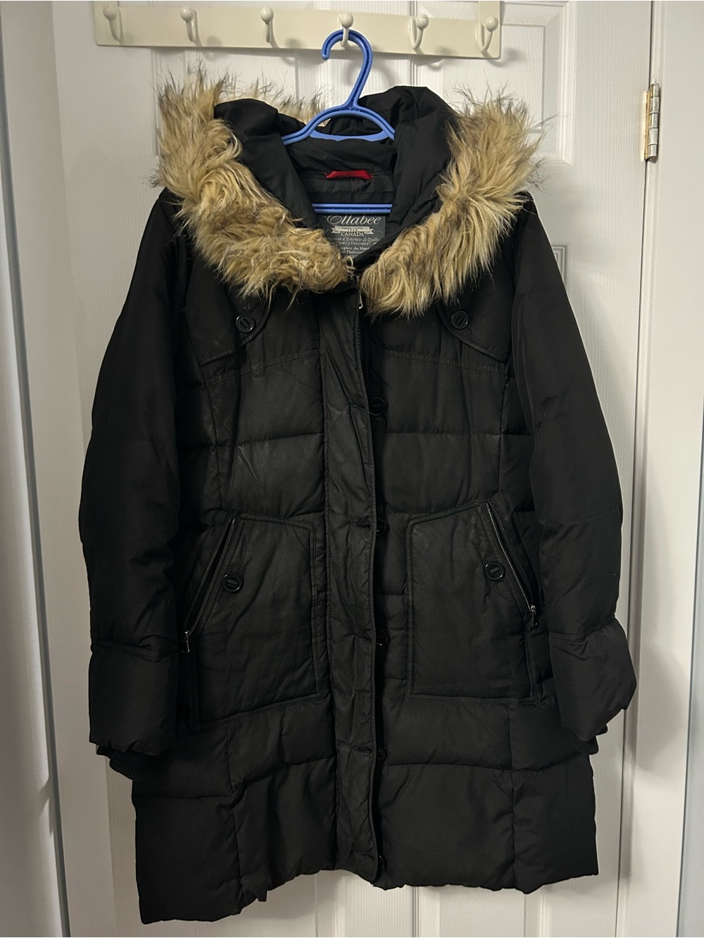 Black Quilted Faux-Fur Trim Hooded Puffer Parka